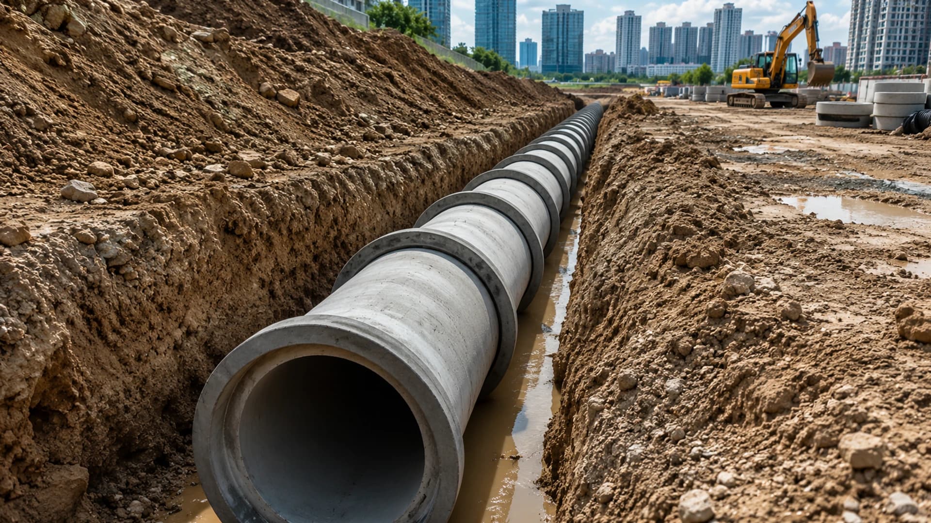 Socket-jointed concrete pipe rings prepared for an Ataşehir infrastructure project