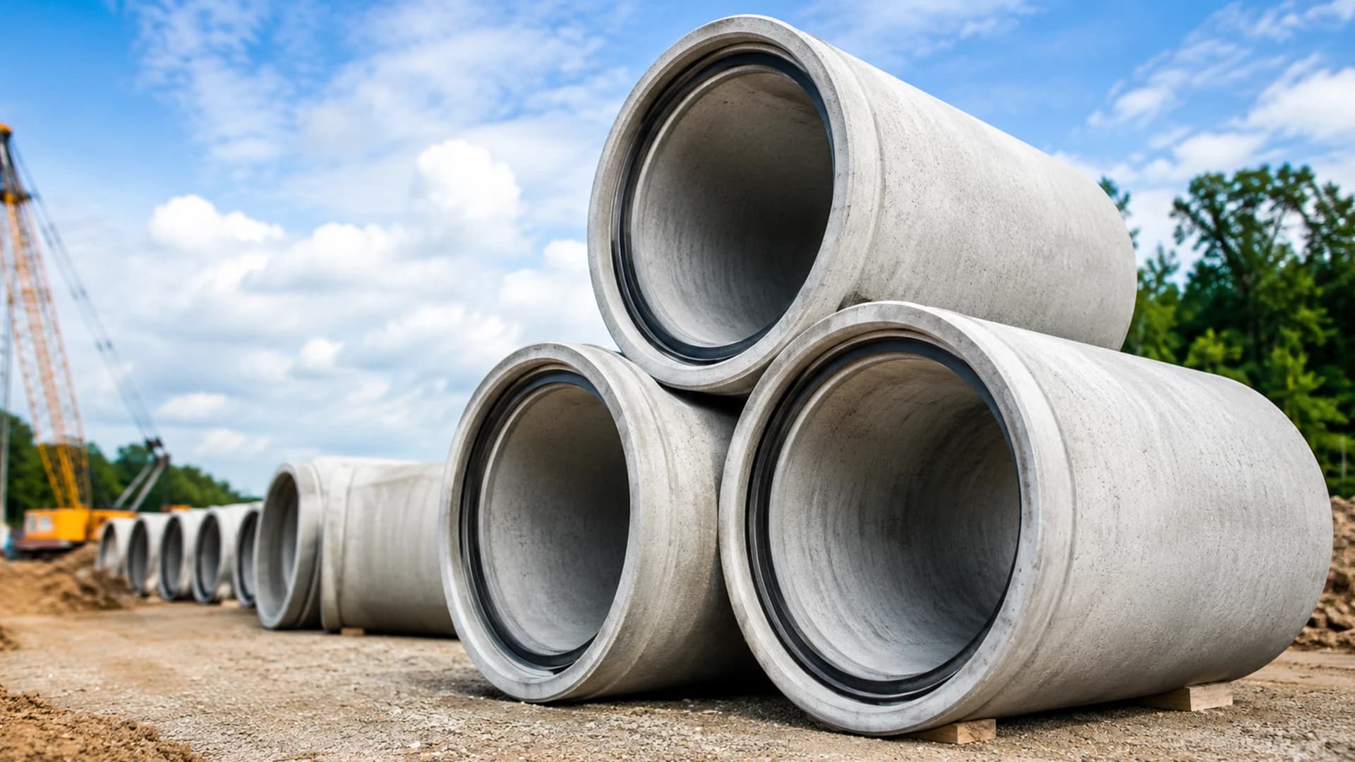 Concrete pipes with visible integrated gaskets in various diameters