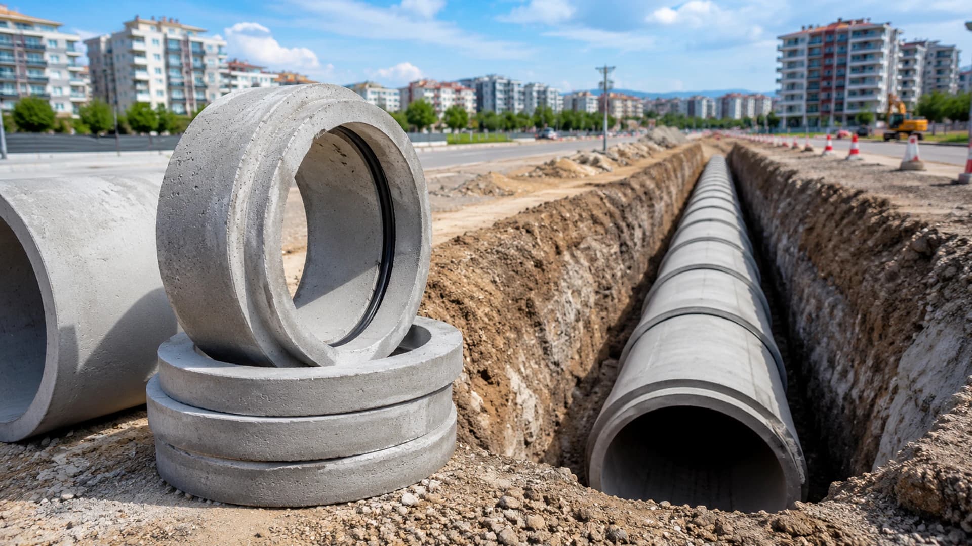 Socket-jointed concrete pipes prepared for a Sancaktepe infrastructure project