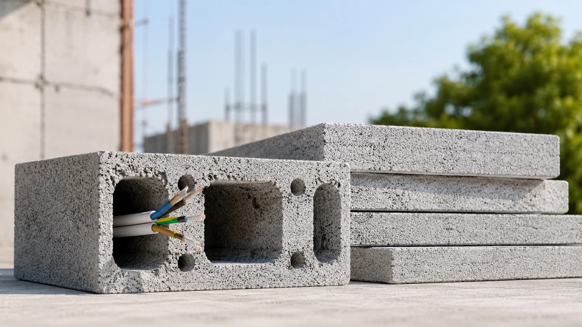 Pumice brick and board featuring built-in electrical conduit channels