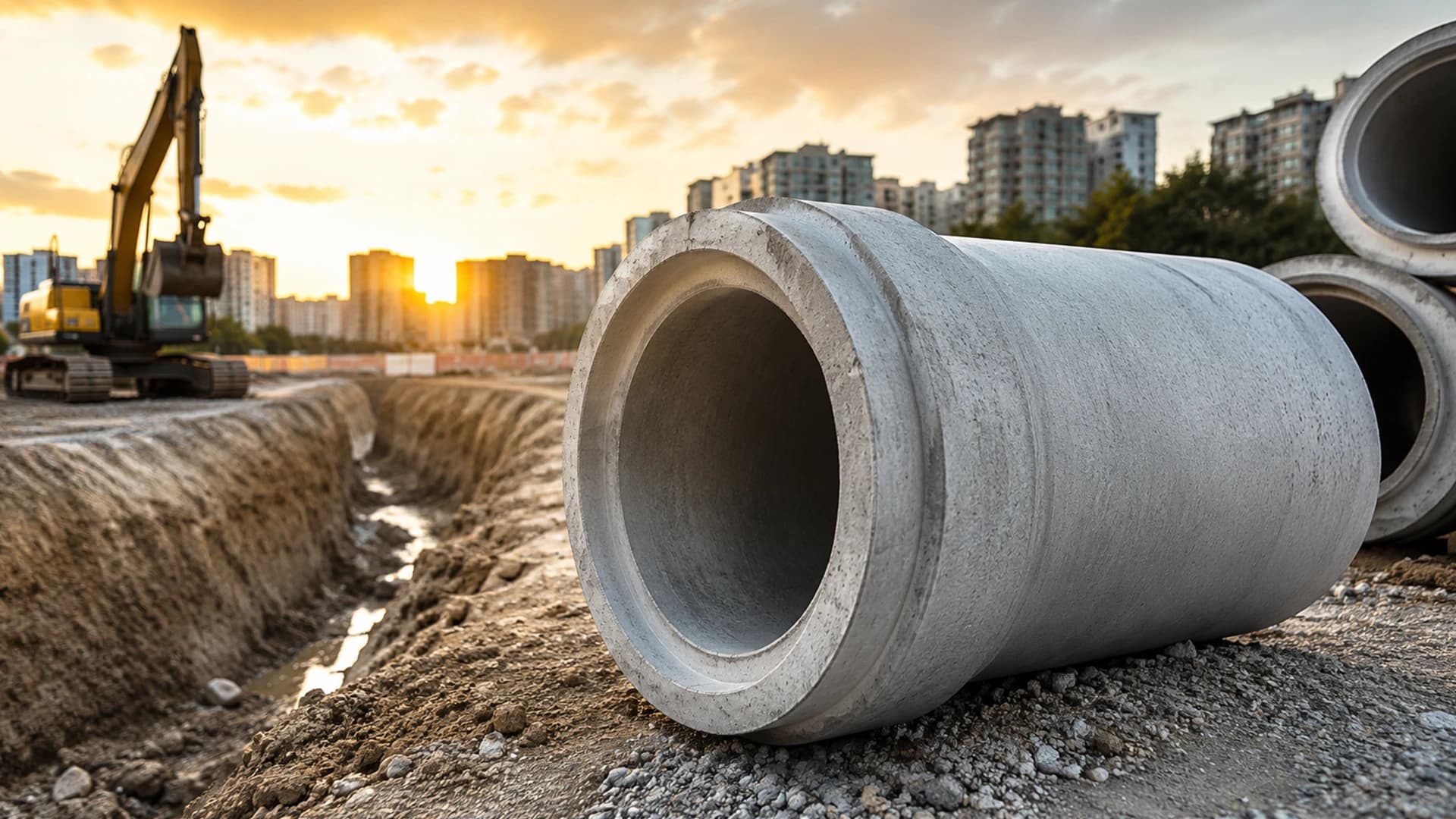 Socket-jointed concrete pipes used in a Yenidoğan infrastructure project