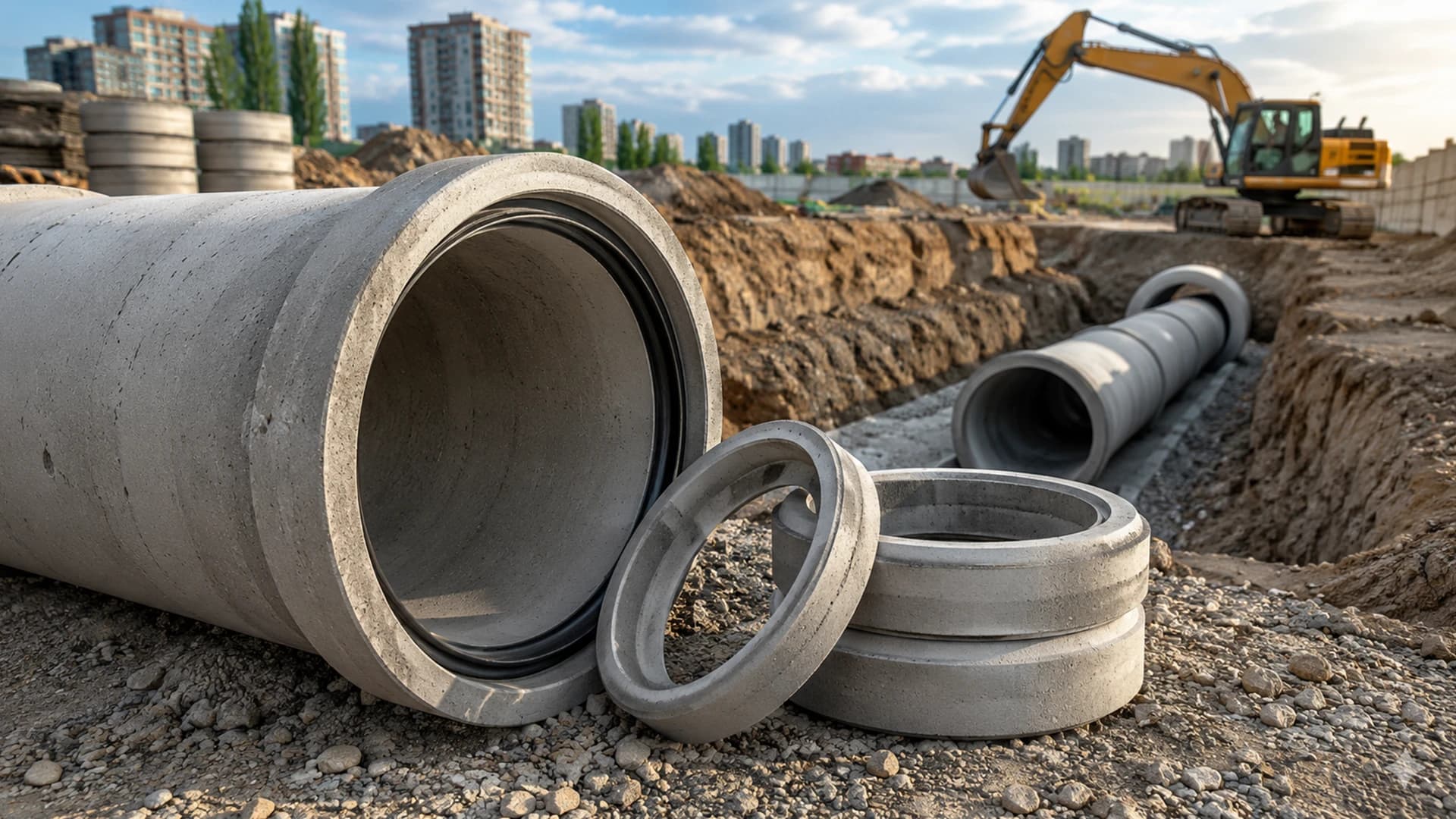 Socket-jointed concrete pipes prepared for an Ümraniye infrastructure project