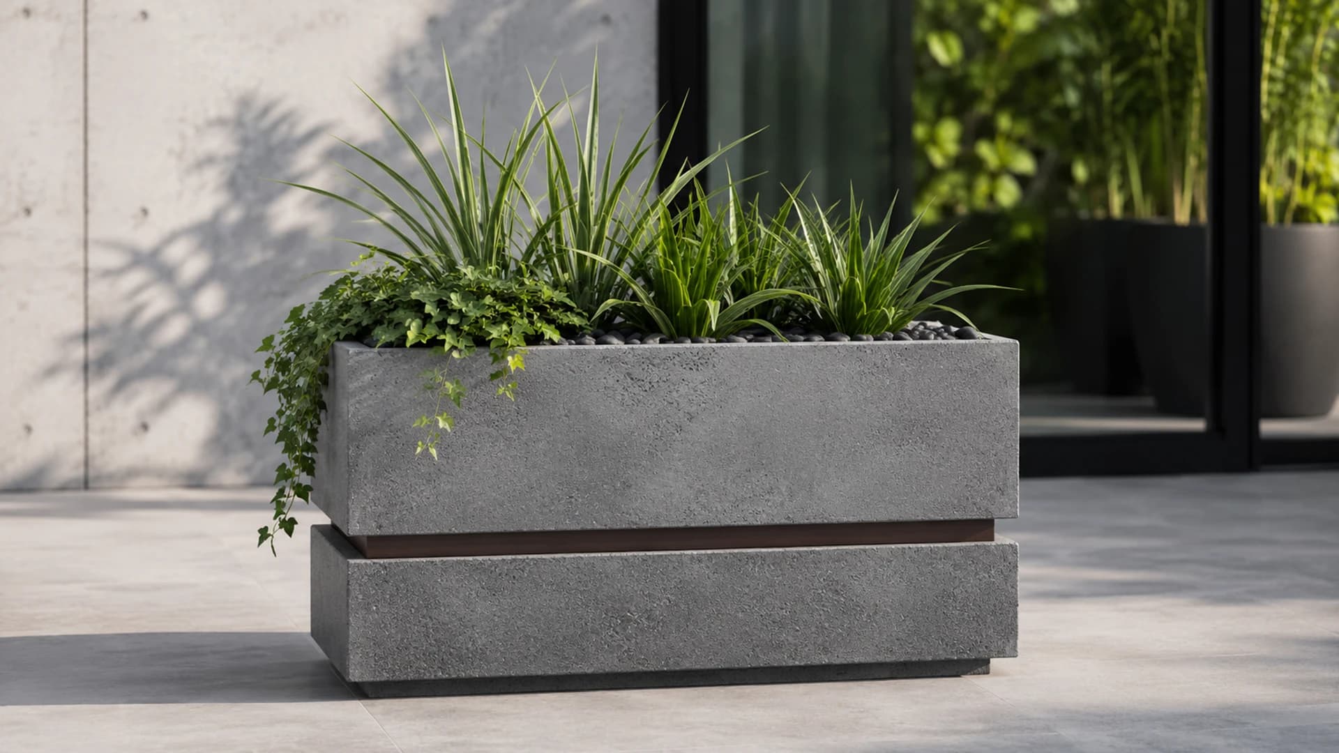 Modern minimalist footed concrete garden planter