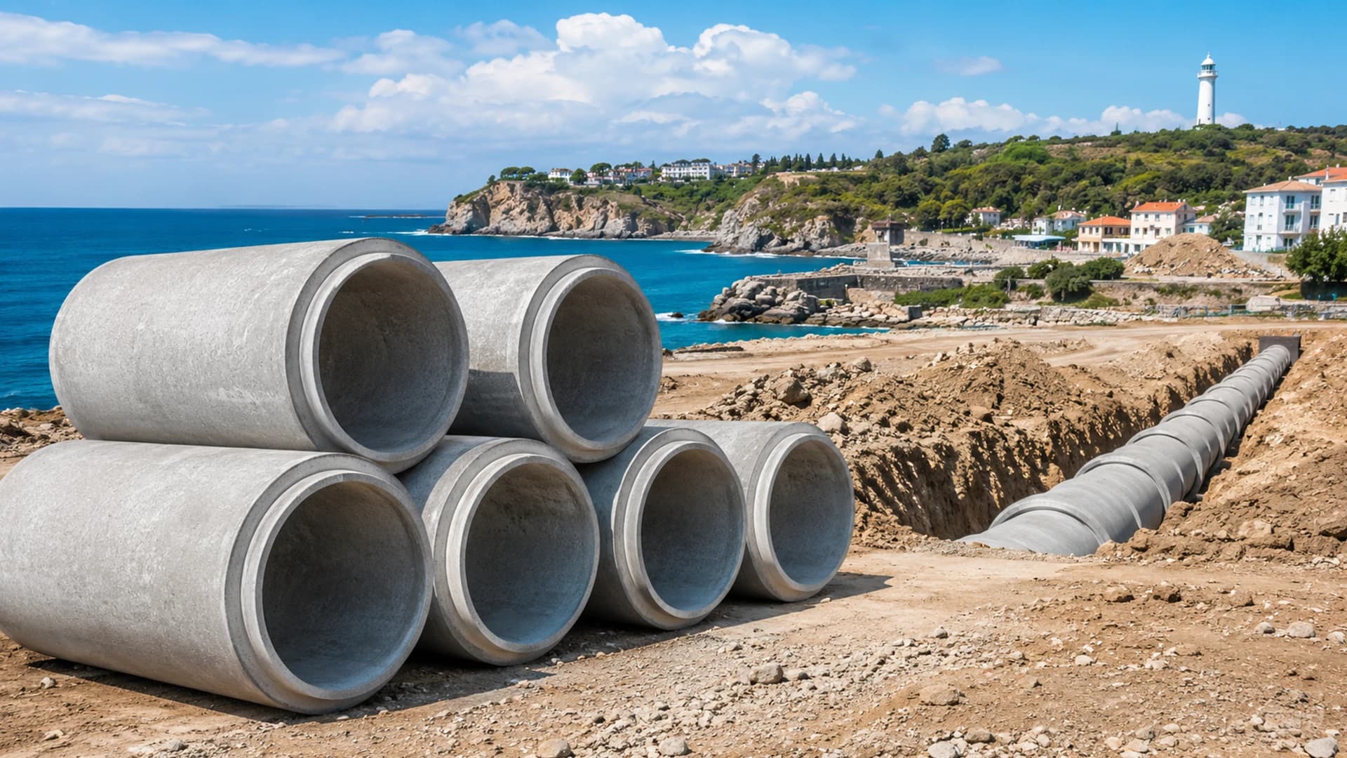 Socket-jointed concrete pipes used in a Şile infrastructure project