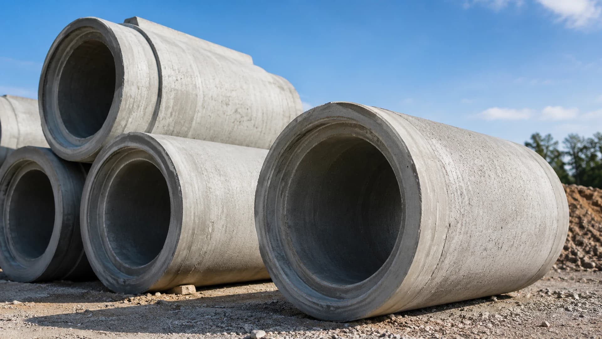Stacked concrete büz pipes of various diameters