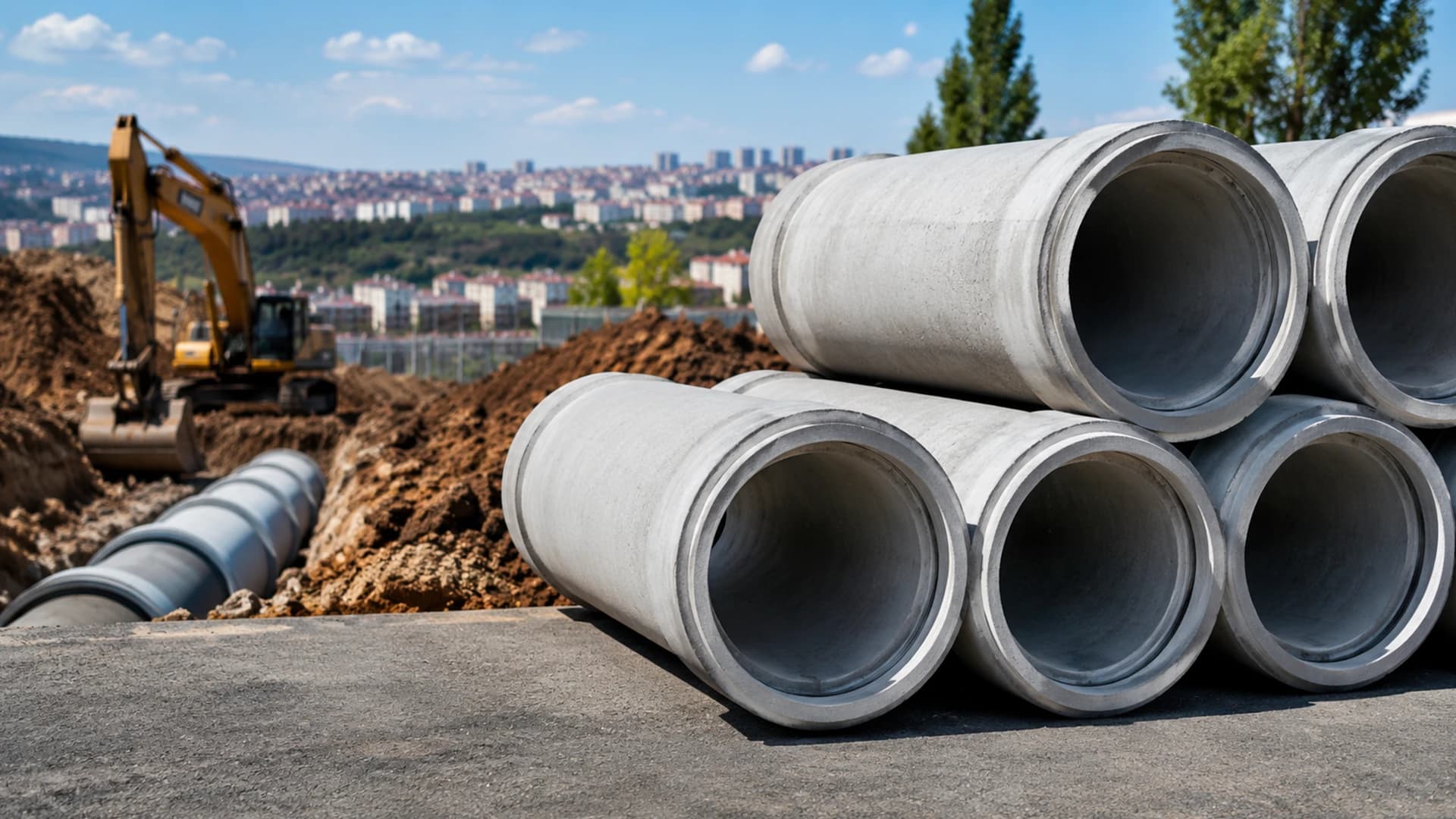 Socket-jointed concrete pipes used in a Sultanbeyli infrastructure project
