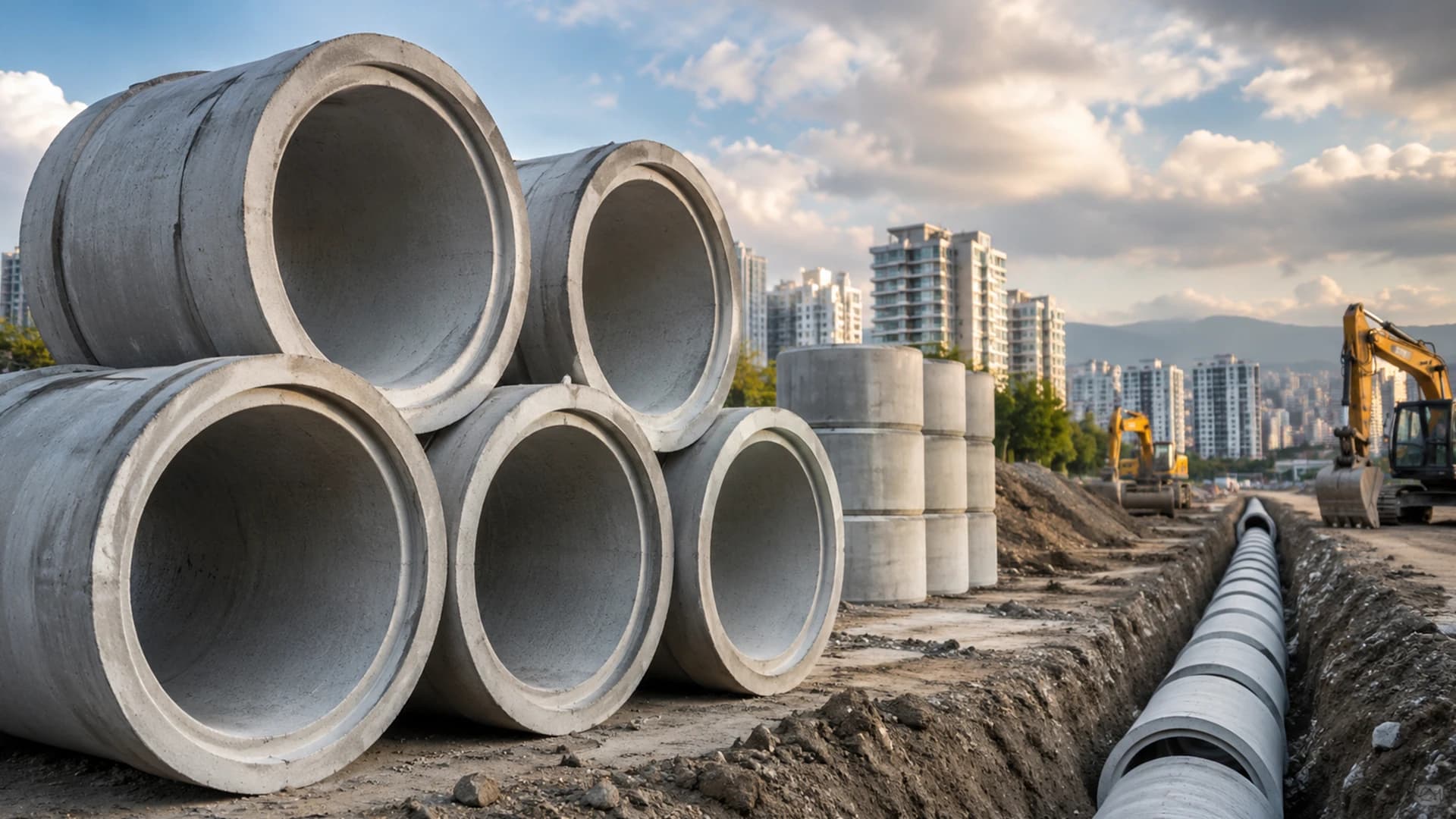 Socket-jointed concrete pipe rings used in a Maltepe infrastructure project