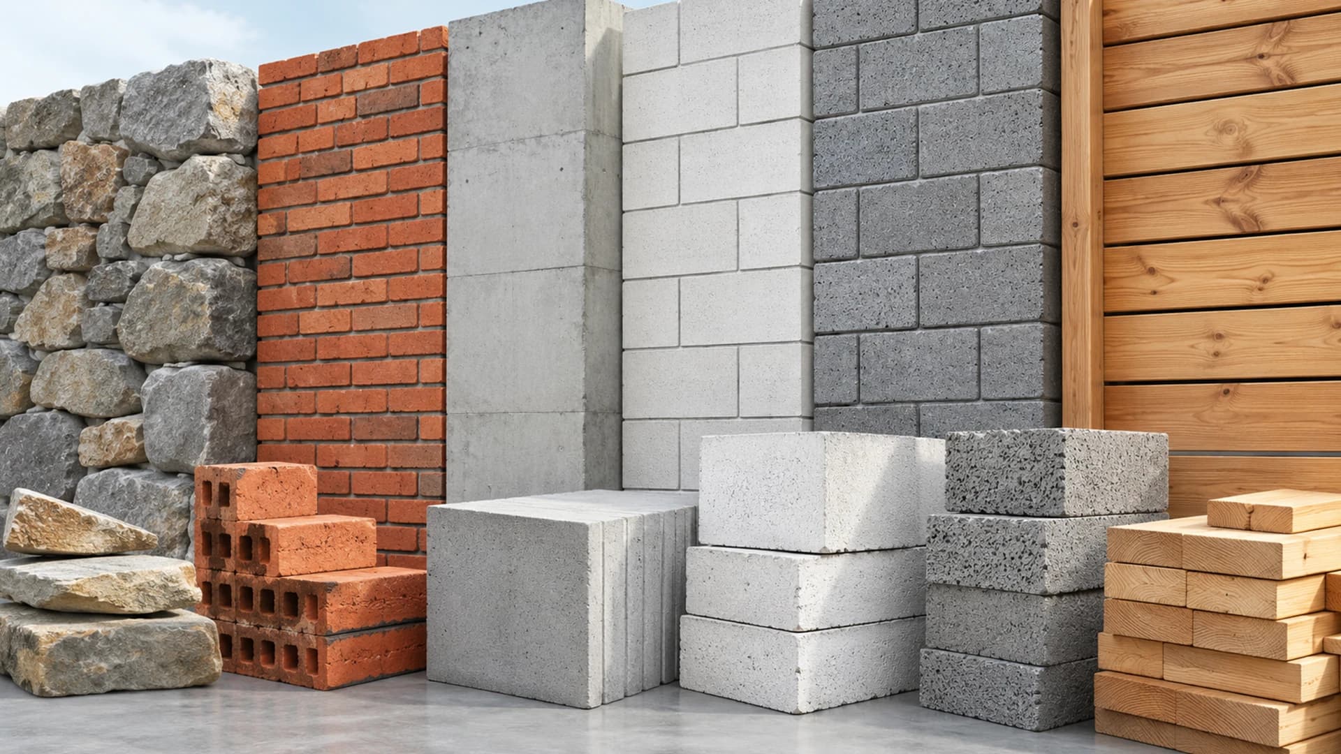 Various wall elements used in a modern building