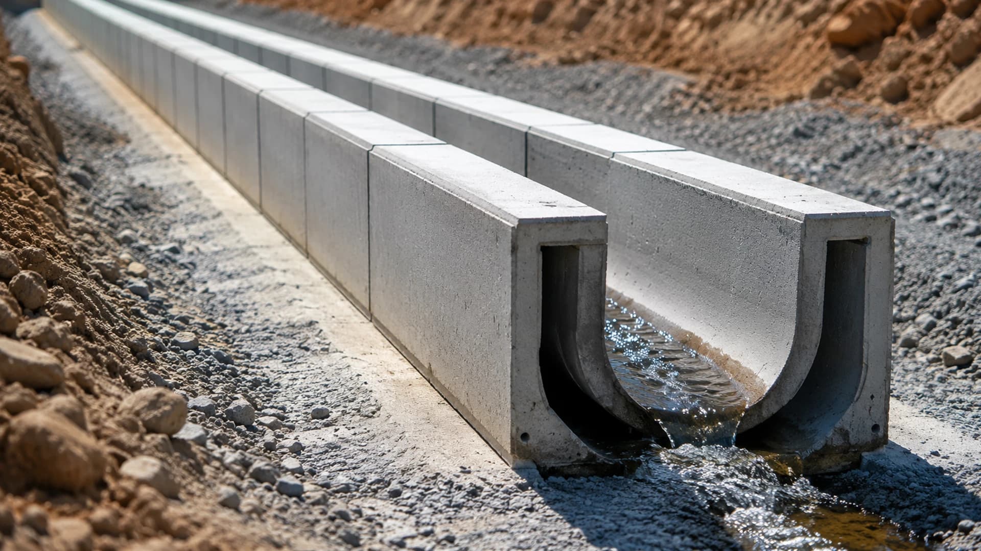 U-shaped concrete water channel used for stormwater drainage