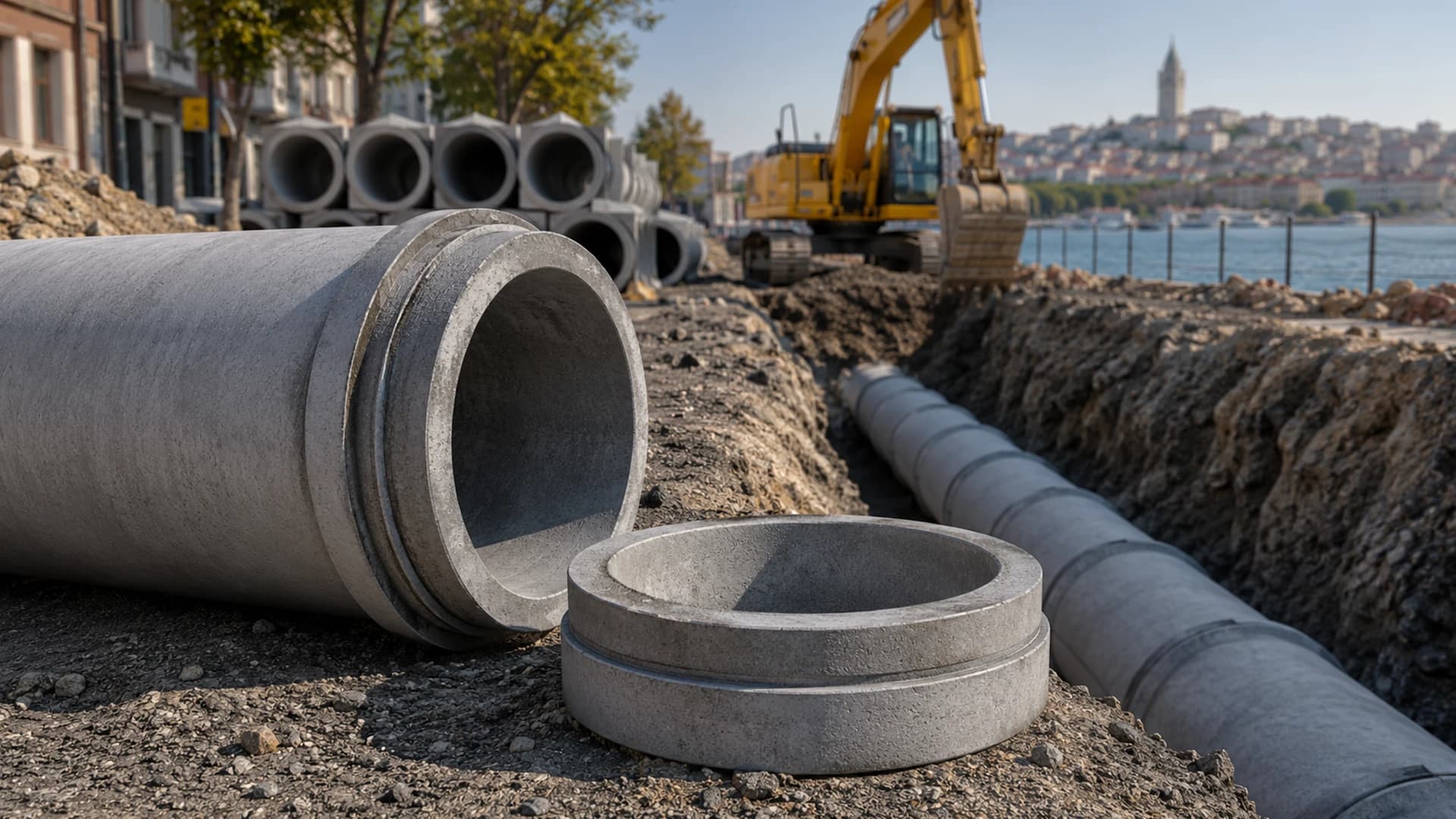 Socket-jointed concrete pipes used in an Üsküdar infrastructure project