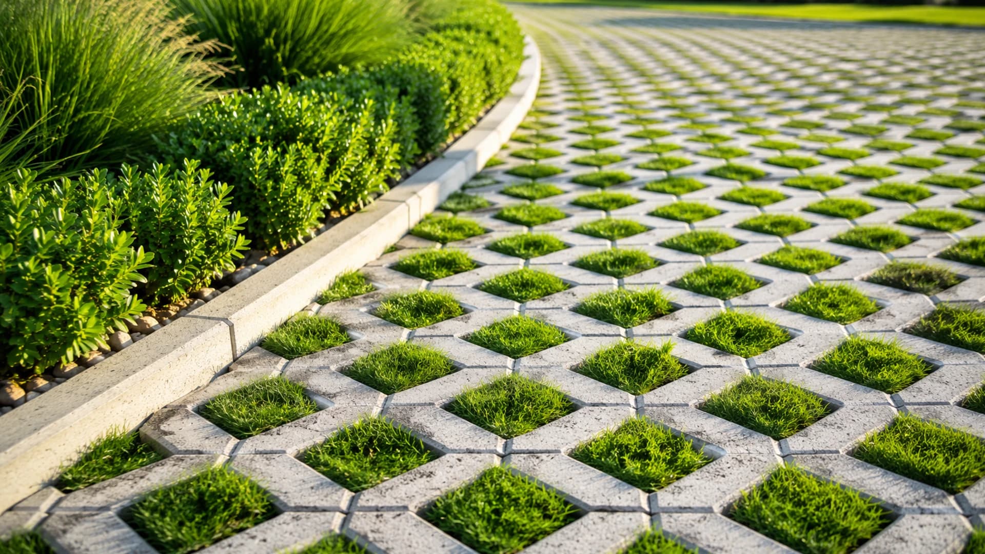 Grey grass paver modules integrated with grass