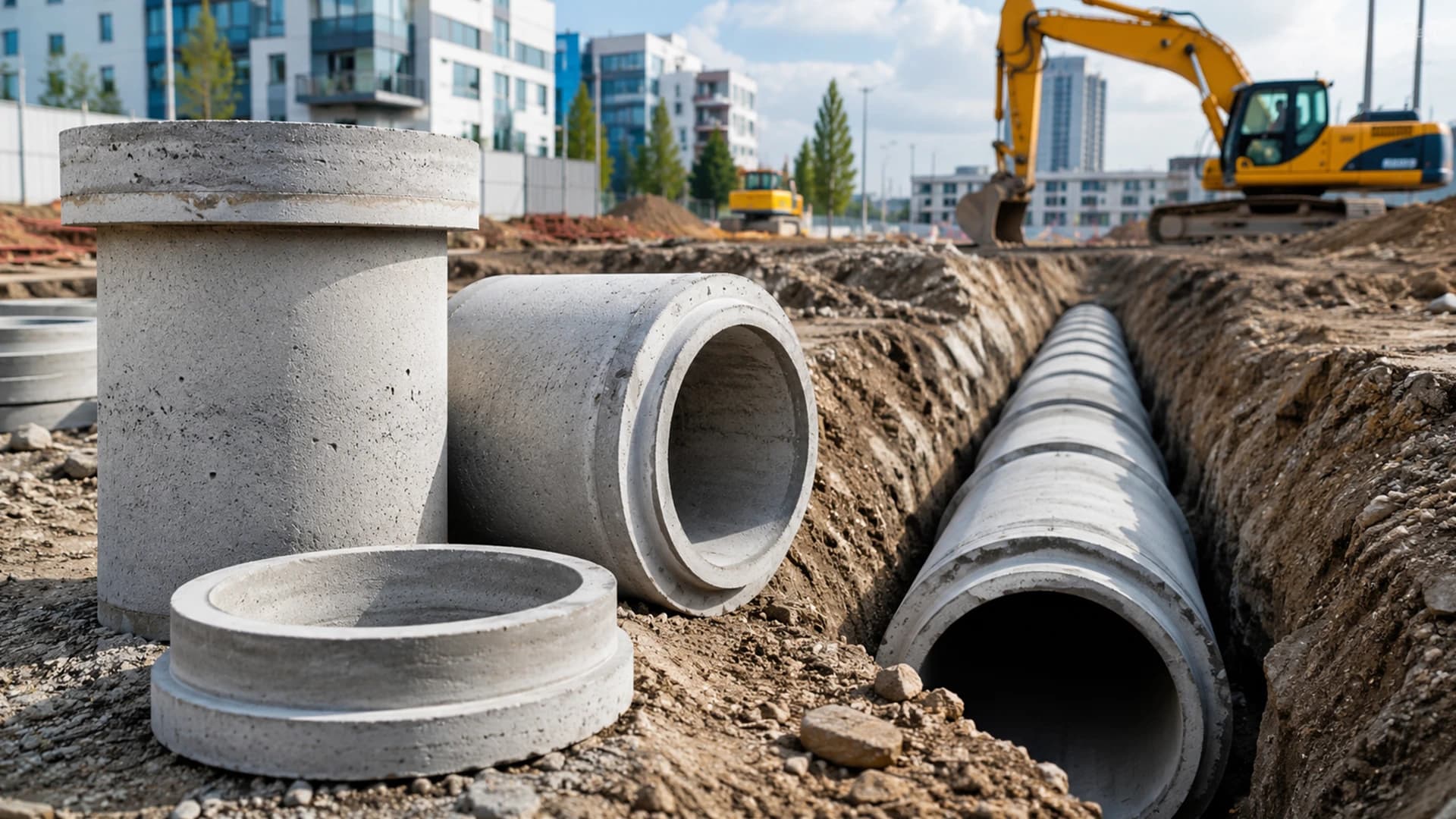 Socket-jointed concrete pipe rings ready for use in a Kartal infrastructure project