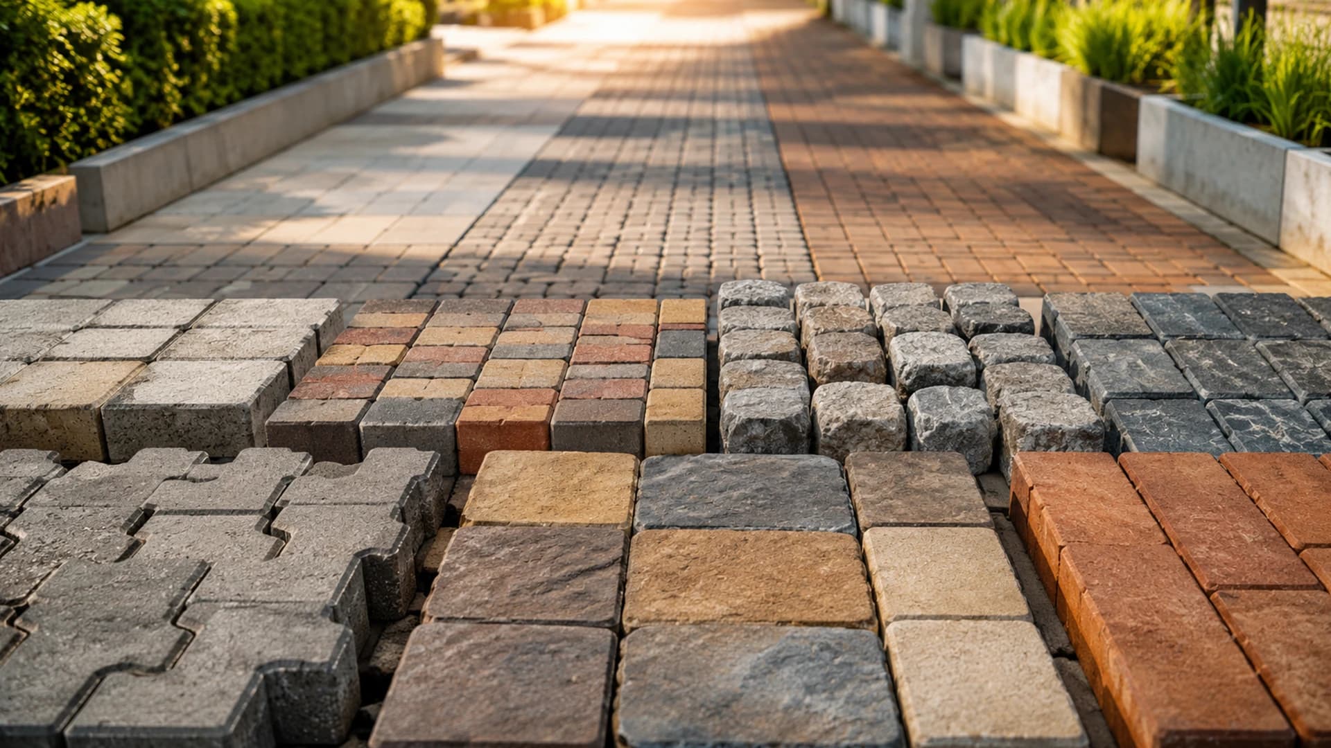 Grey interlocking pavers laid on a pedestrian sidewalk
