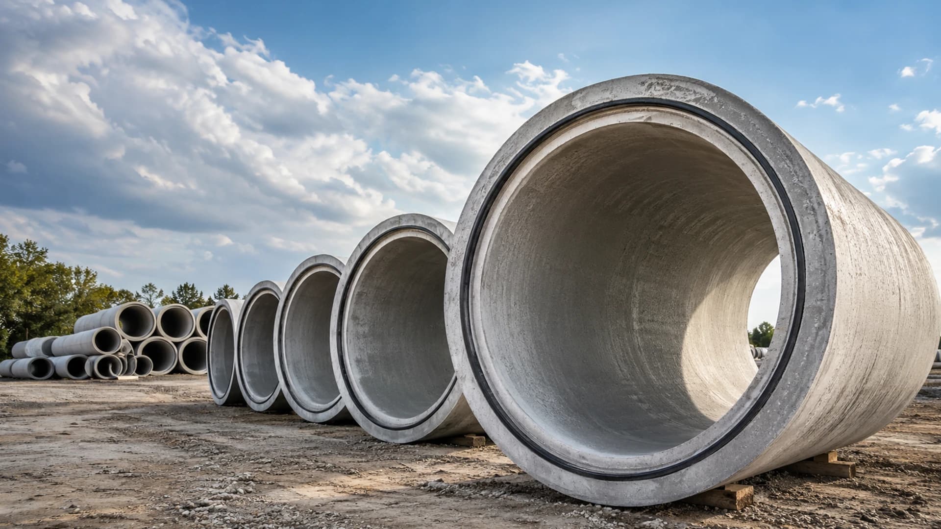 Large 2000mm-diameter concrete pipes stacked side by side